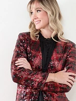 Petite Socialite Sequin Plaid Blazer