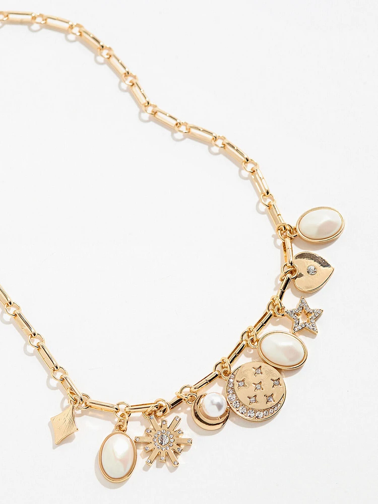 Gold and Pearl Charm Necklace