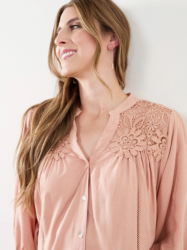 V-Neck Button Front Tunic Blouse