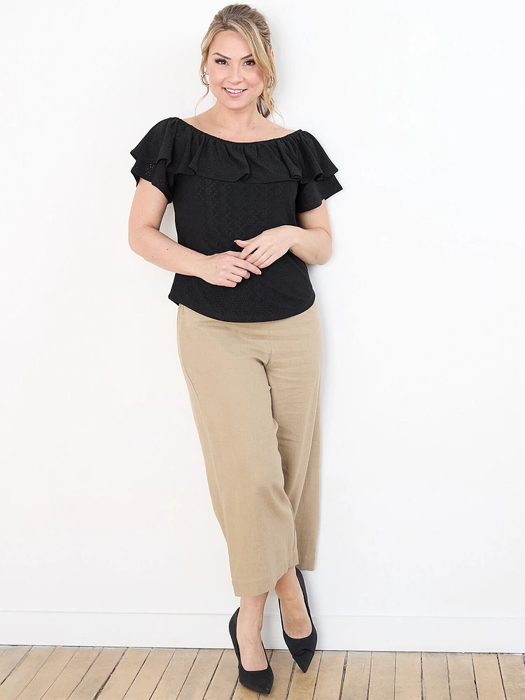 Petite Ruffle Eyelet On/Off Shoulder Top