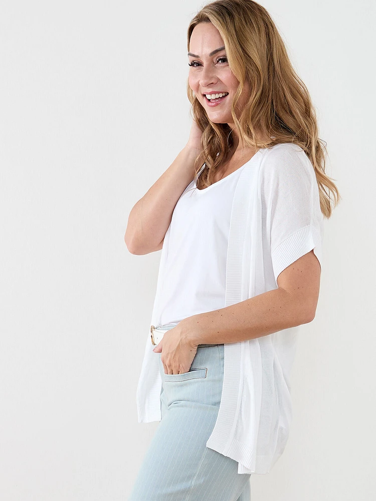 Petite Short Sleeve Burnout Cardigan