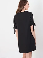 Crepe de Chine Knee-Length Dress with Tie Sleeves