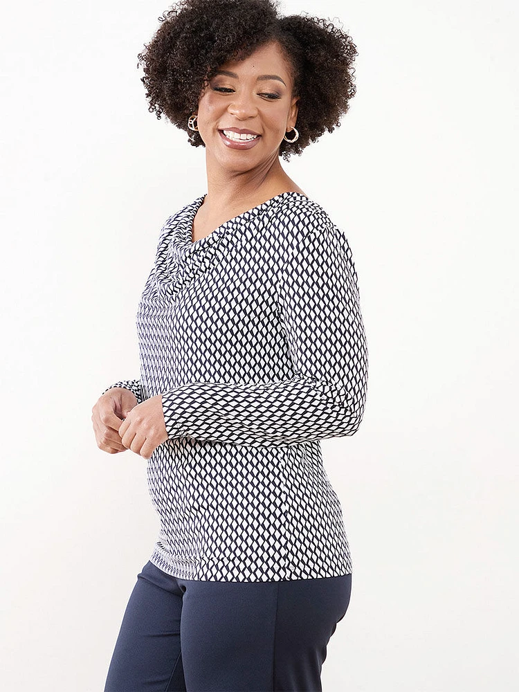 Petite Long Sleeve Cowl Neck Top