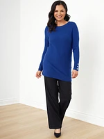 Ottoman Stitch Boatneck-Tunic with Cuff Buttons