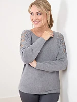 Petite Lace & Rhinestone Sweater