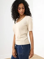 Petite Elbow Sleeve Deep U-Neck Sweater