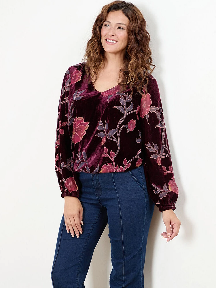 Velvet Long Sleeve Bubble Hem Blouse