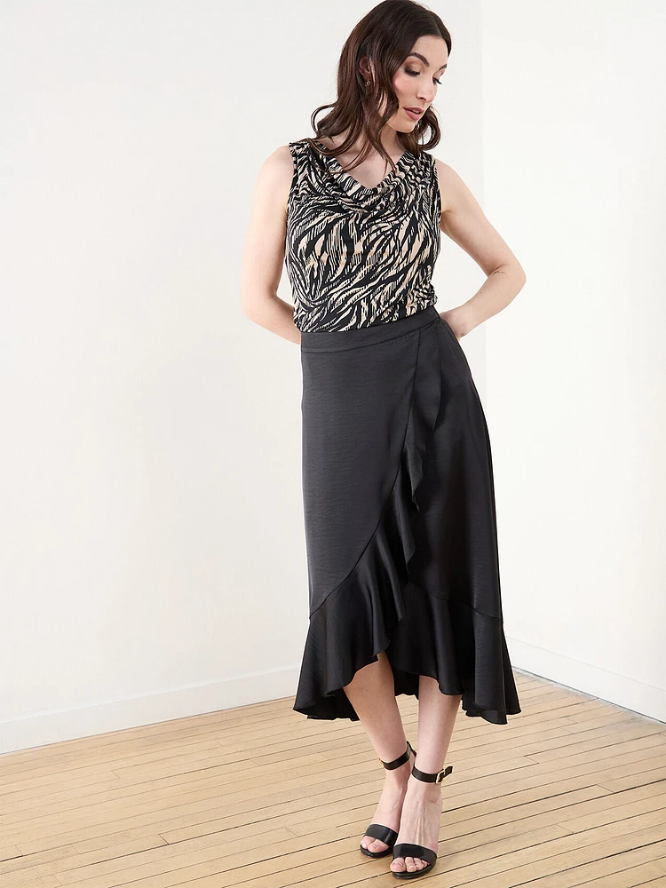 Satin Air Flow Ruffle Wrap Skirt