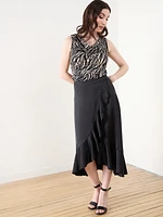 Satin Air Flow Ruffle Wrap Skirt