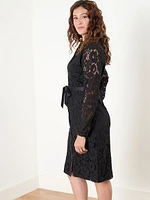 Black Lace Shirt Dress with Tie Belt