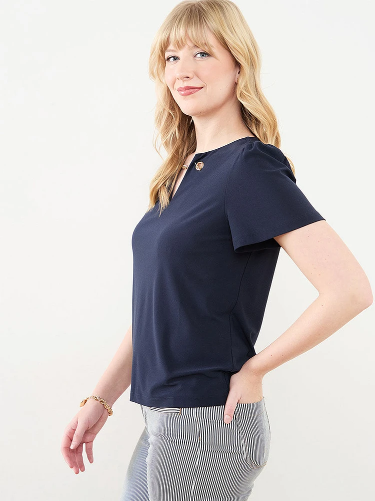 Stretch Crepe Top with Chain Detail