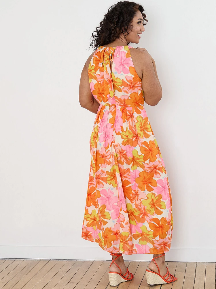 Petite Chiffon Halter Back-Tie Maxi Dress