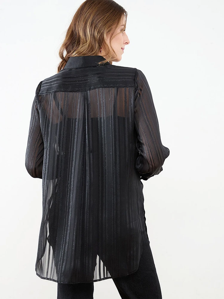 Satin Detailed Lurex Stripe Blouse