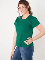 Ruched Peasant Tee with Flutter Sleeves