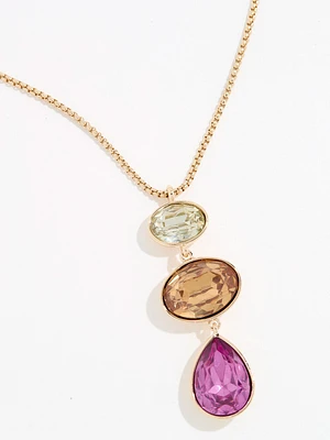 Long Gold Necklace with 3-Gem Pendant