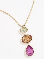 Long Gold Necklace with 3-Gem Pendant