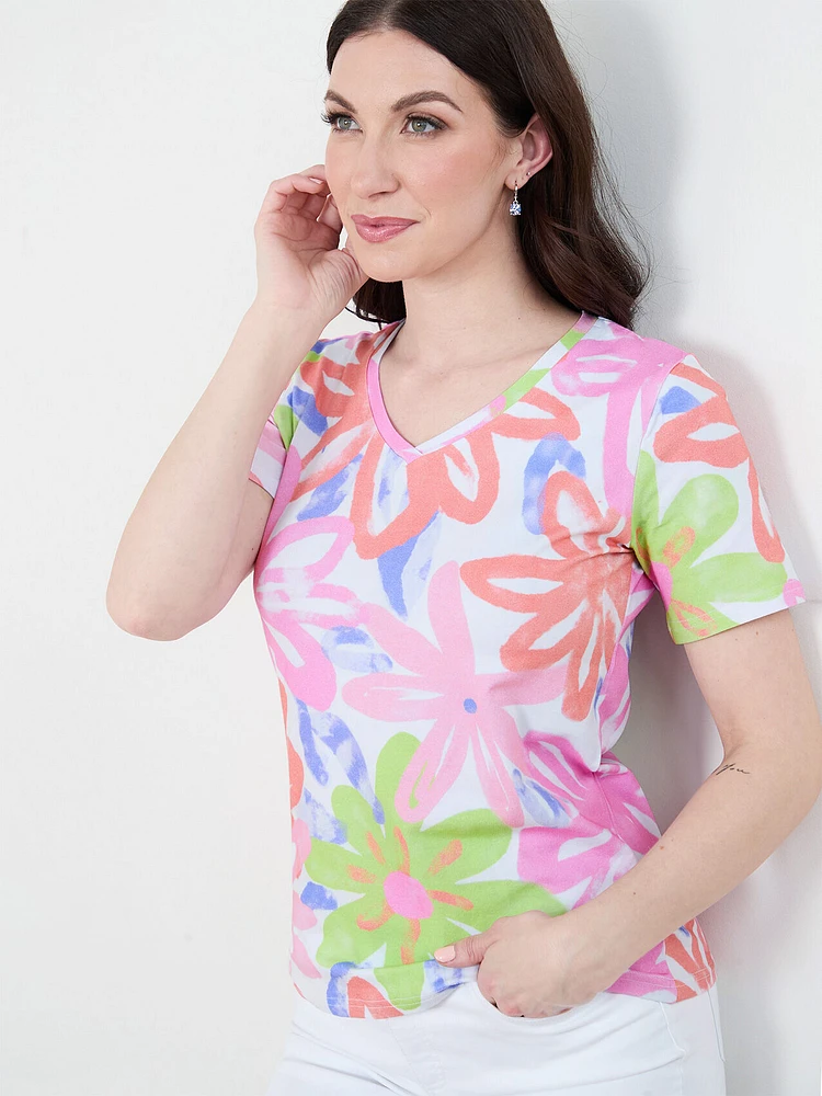 Retro Floral V-Neck Top by GG Collection