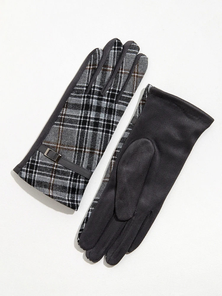 Grey Plaid Gloves