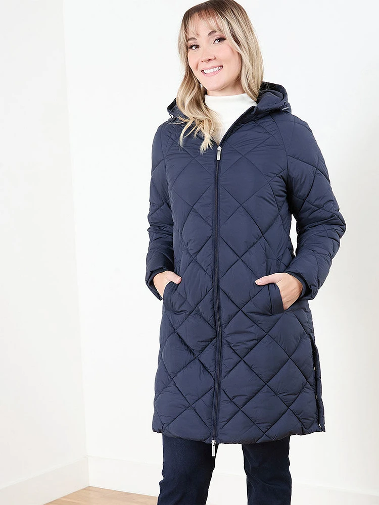 Petite Diamond Quilted Hooded Coat