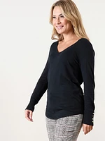 Petite Long Sleeve V-Neck Pullover Sweater