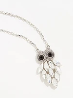 Owl Pendant Silver Long Necklace