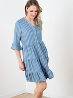 Flutter Sleeve Striped Tiered Dress