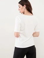 Round Neck Elbow Sleeve Top