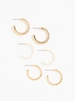 Gold/Pearl/Rhinestone Hoop Earring Trio