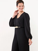 Crepe de Chine Crop-Leg Pleated Jumpsuit