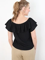 Petite Ruffle Eyelet On/Off Shoulder Top