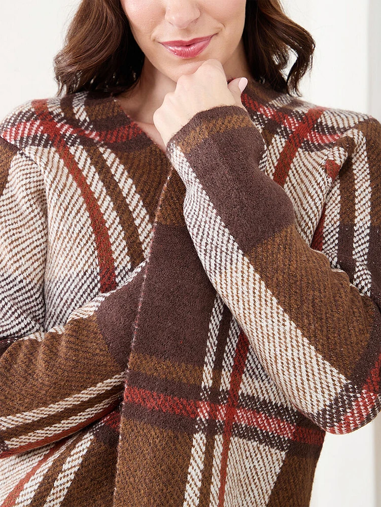 Knit Check Cardigan Sweater