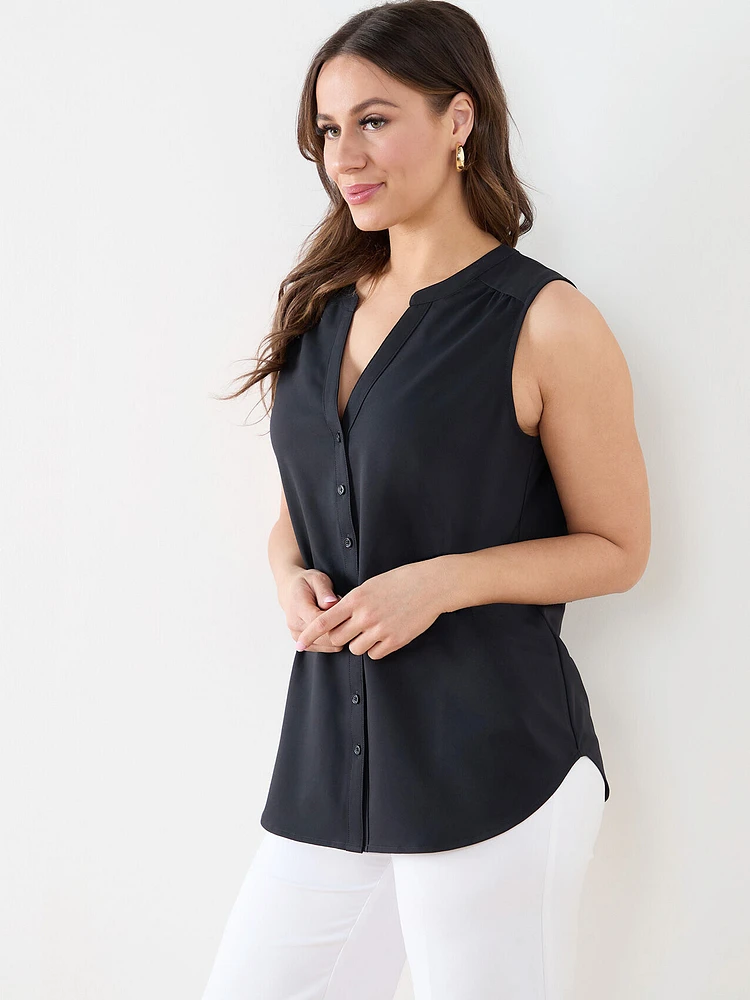 Sleeveless Split Neck Layer Top