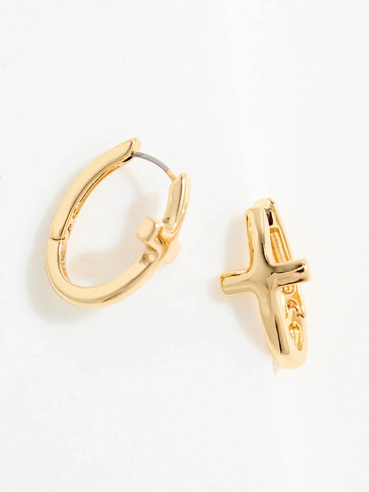 Gold Cross Hoop Earring