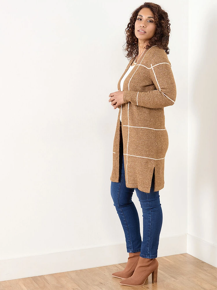 Petite Long Windowpane Cardigan