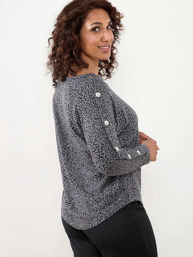 Petite Lightweight Knit Top with Button Detail