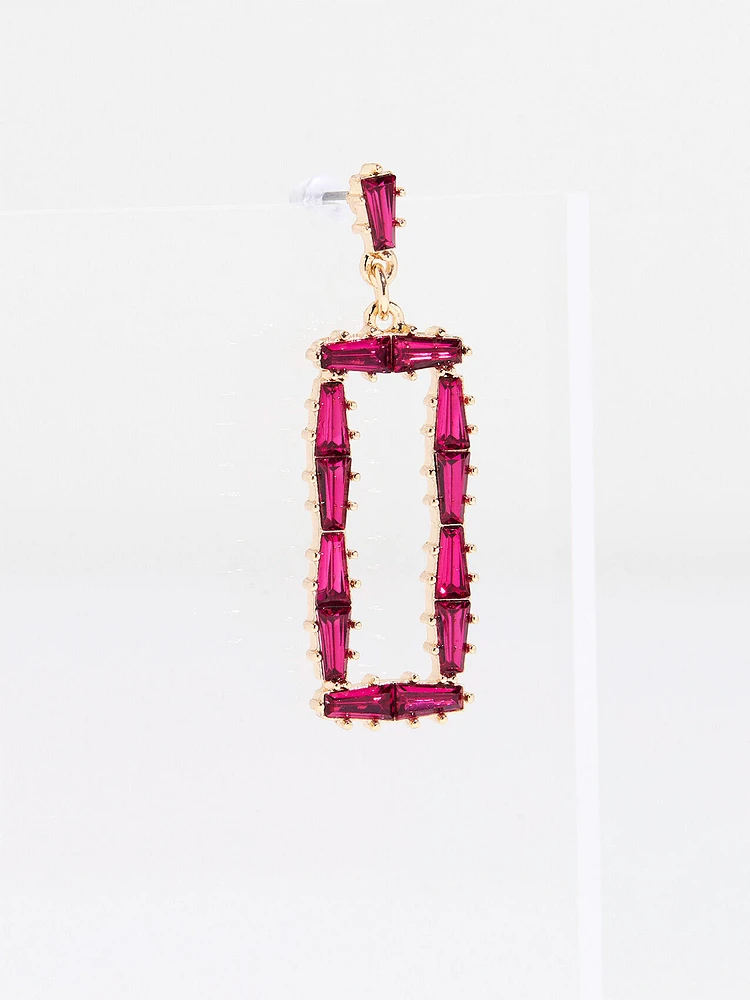 Magenta Crystal Square Dangle Earring