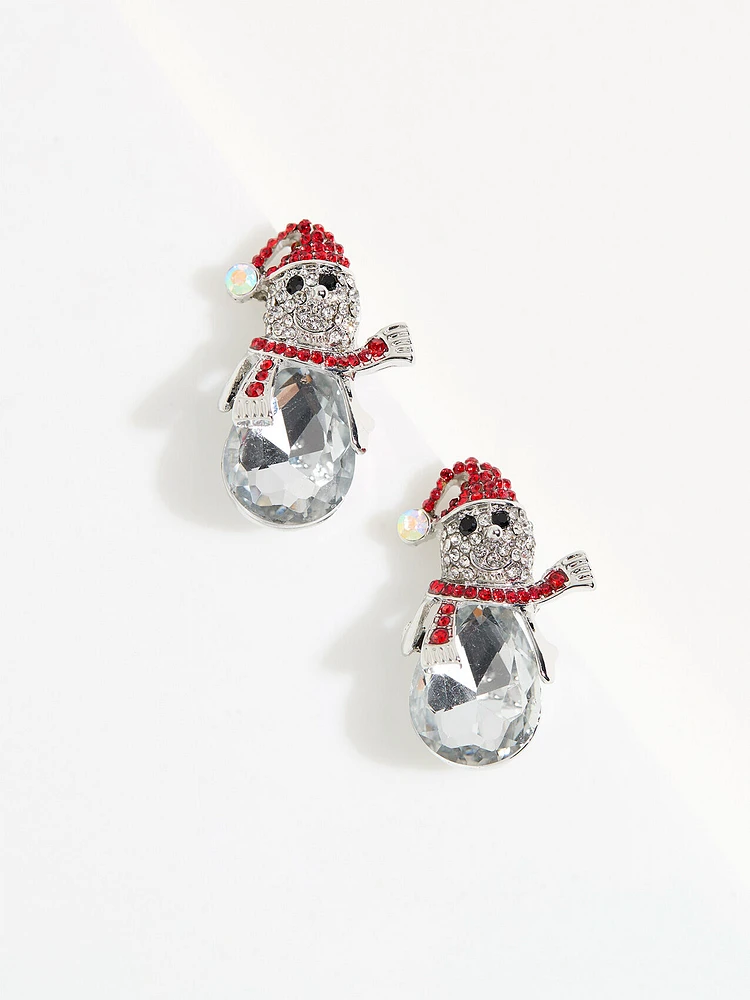 Silver Crystal Snowman Earrings