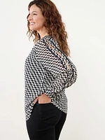 Long Sleeve V-Neck Blouse with Detail