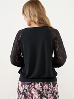 Petite Lace Sleeve V-Neck Top