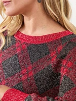 Petite Plaid Shimmer Pullover Sweater