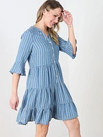 Flutter Sleeve Striped Tiered Dress