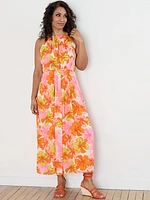 Petite Chiffon Halter Back-Tie Maxi Dress