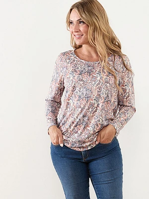 Petite Long Sleeve Relaxed Fit Burnout Top