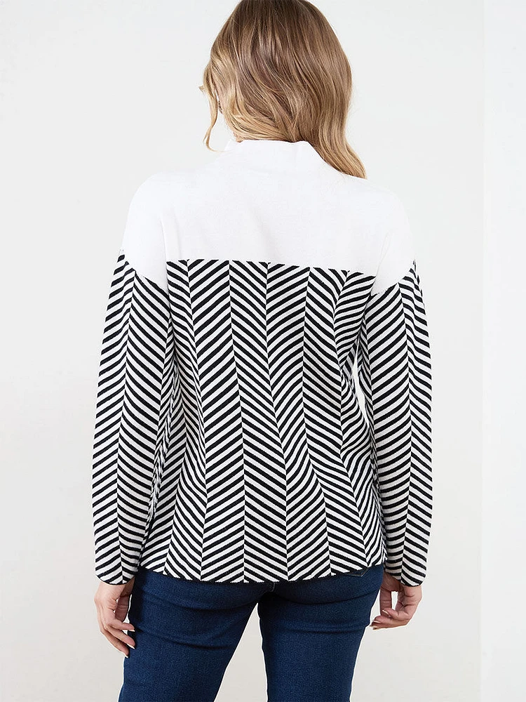 Chevron Mock Neck Pullover Sweater