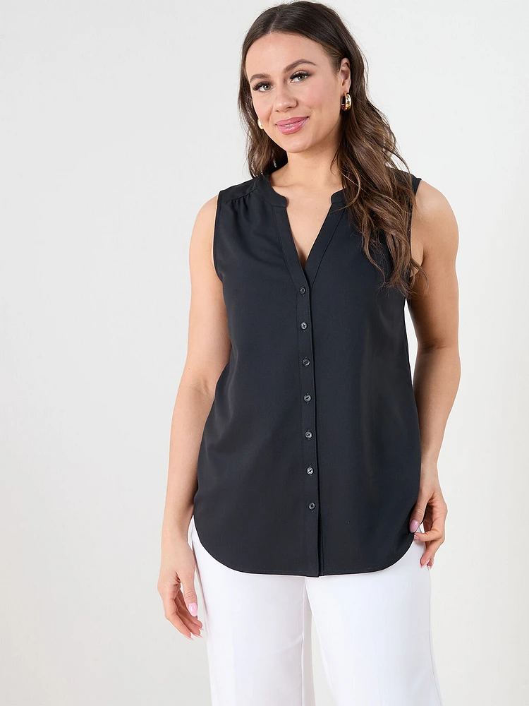 Sleeveless Split Neck Layer Top