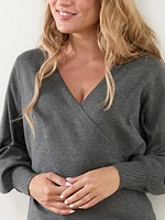 Petite Knit Blouson Sleeve Wrap Pull-Over Sweater