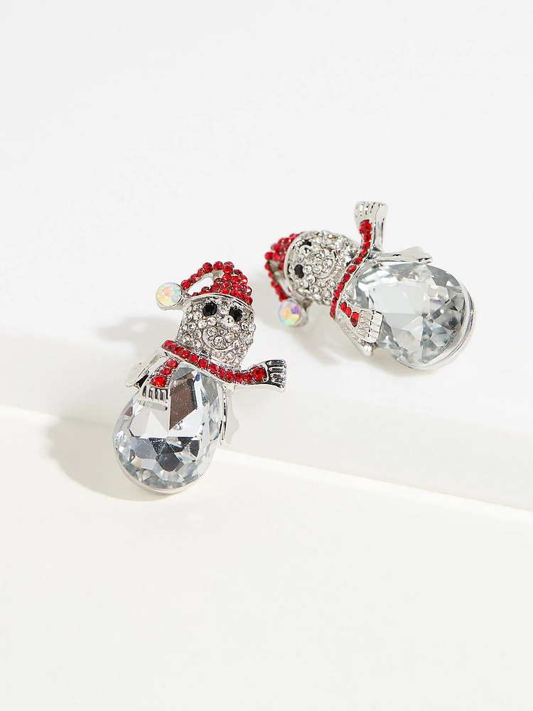 Silver Crystal Snowman Earrings