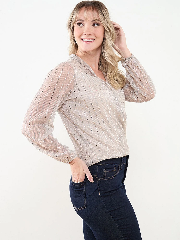 Petite Shimmer Crinkle Crossover Blouse