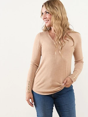 Petite Long Sleeve V-Neck Pullover Sweater