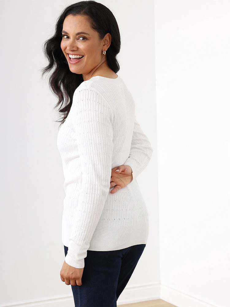 Long Sleeve Pointelle Pullover Sweater